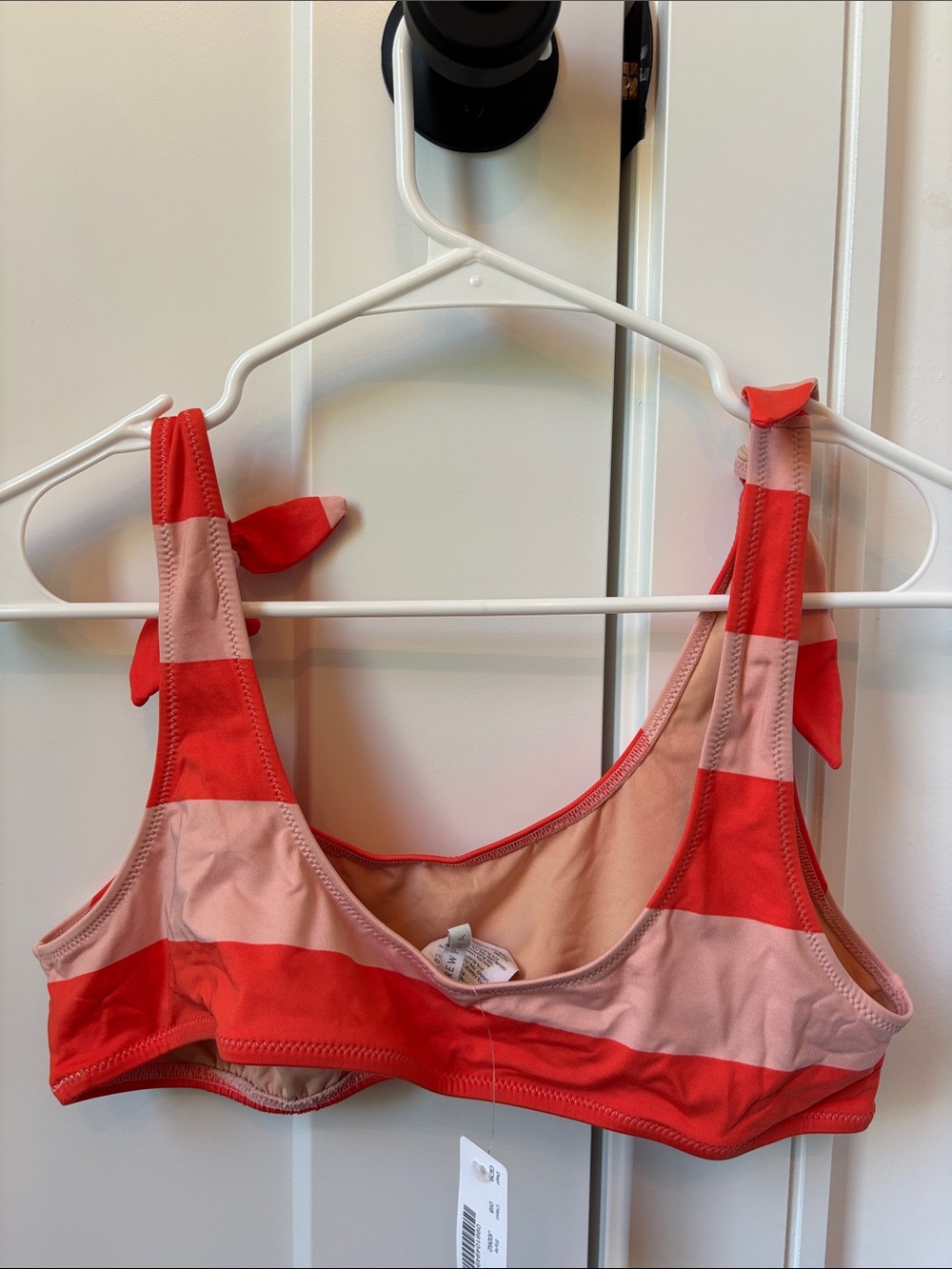 J. Crew Red & Blush Striped Bralette Bikini Top